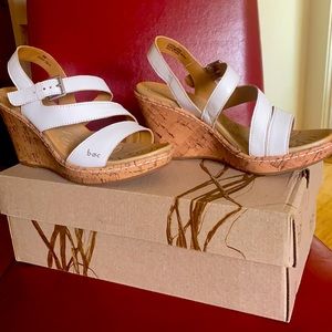 Brand new white cork heeled sandals, never worn.